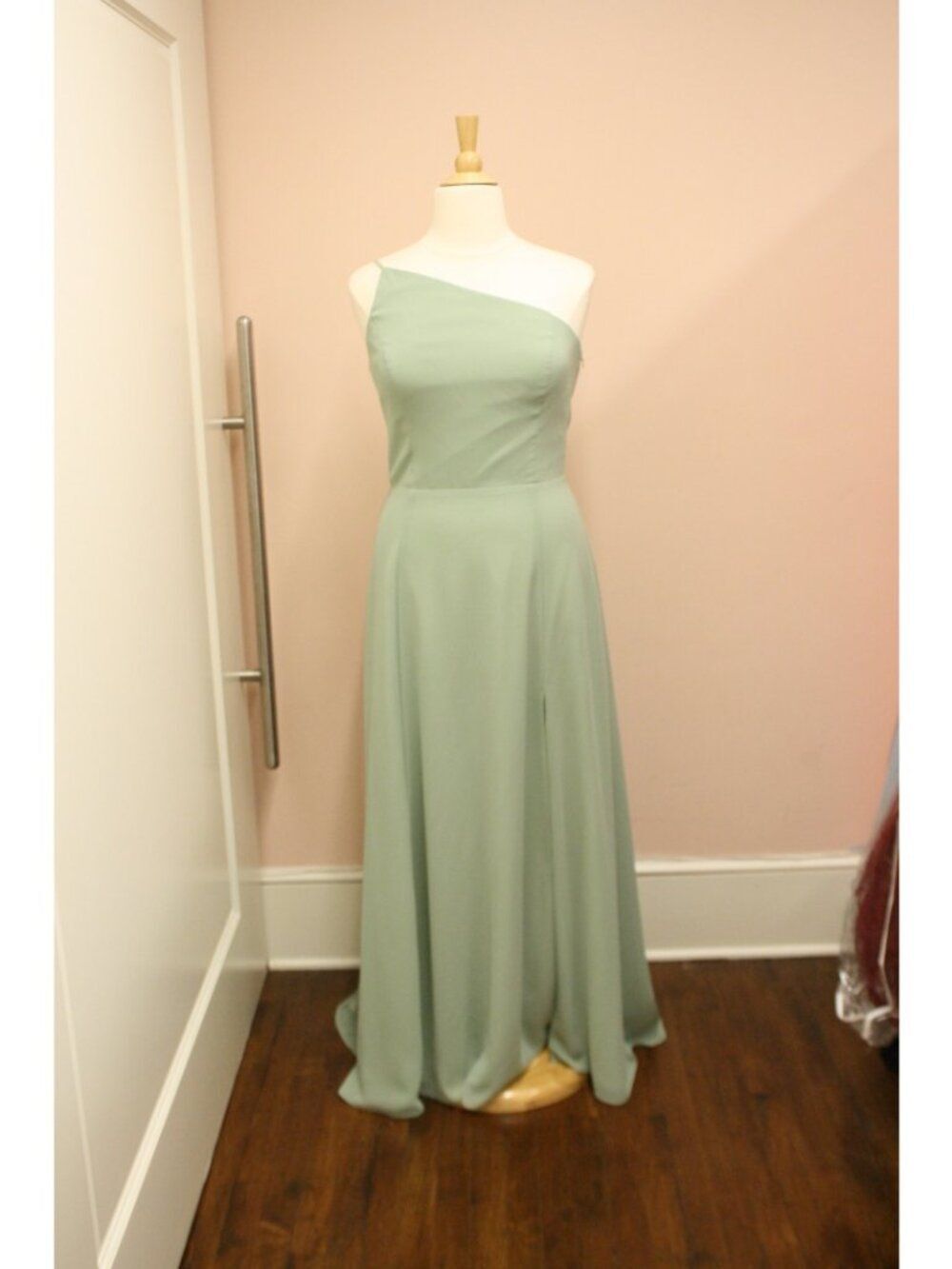 Long Formal Sage One Shoulder Chiffon Bridesmaid Dress Amsale Chiara